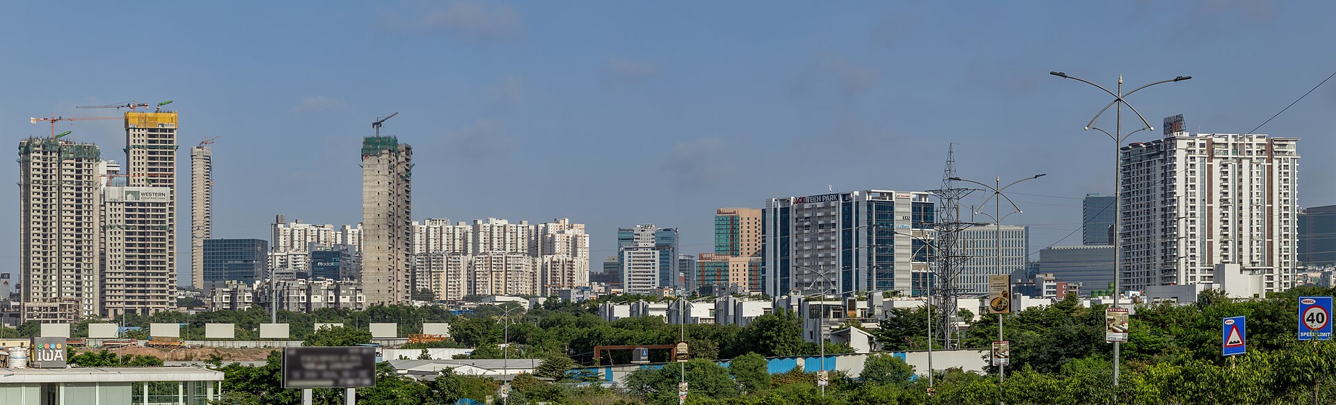 Panoramic daytime skyline of Hyderabad's Financial District